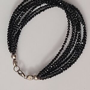 Vintage 925 Black Spinel Sterling Silver Multi Strand Beaded Bracelet Estate Vtg